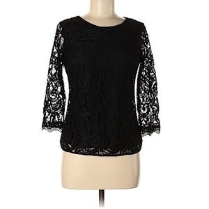Adrianna Papell Top 3/4 Sleeve Lace Black Size Small